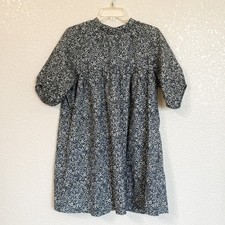 Everlane The Shirred Floral Mini Dress Women's Medium Blue Floral Puff Sleeve