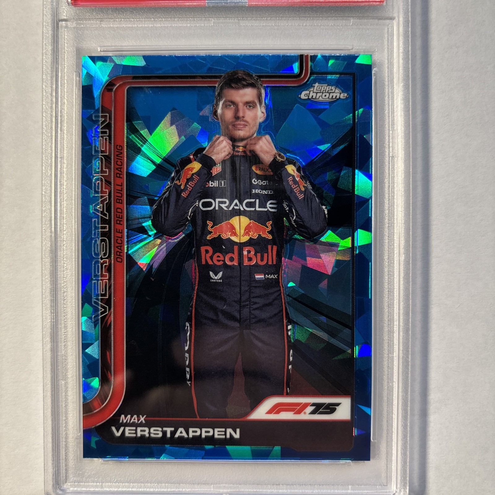 2025 Topps Chrome Sapphire Edition Max Verstappen #1 PSA 8 view 3