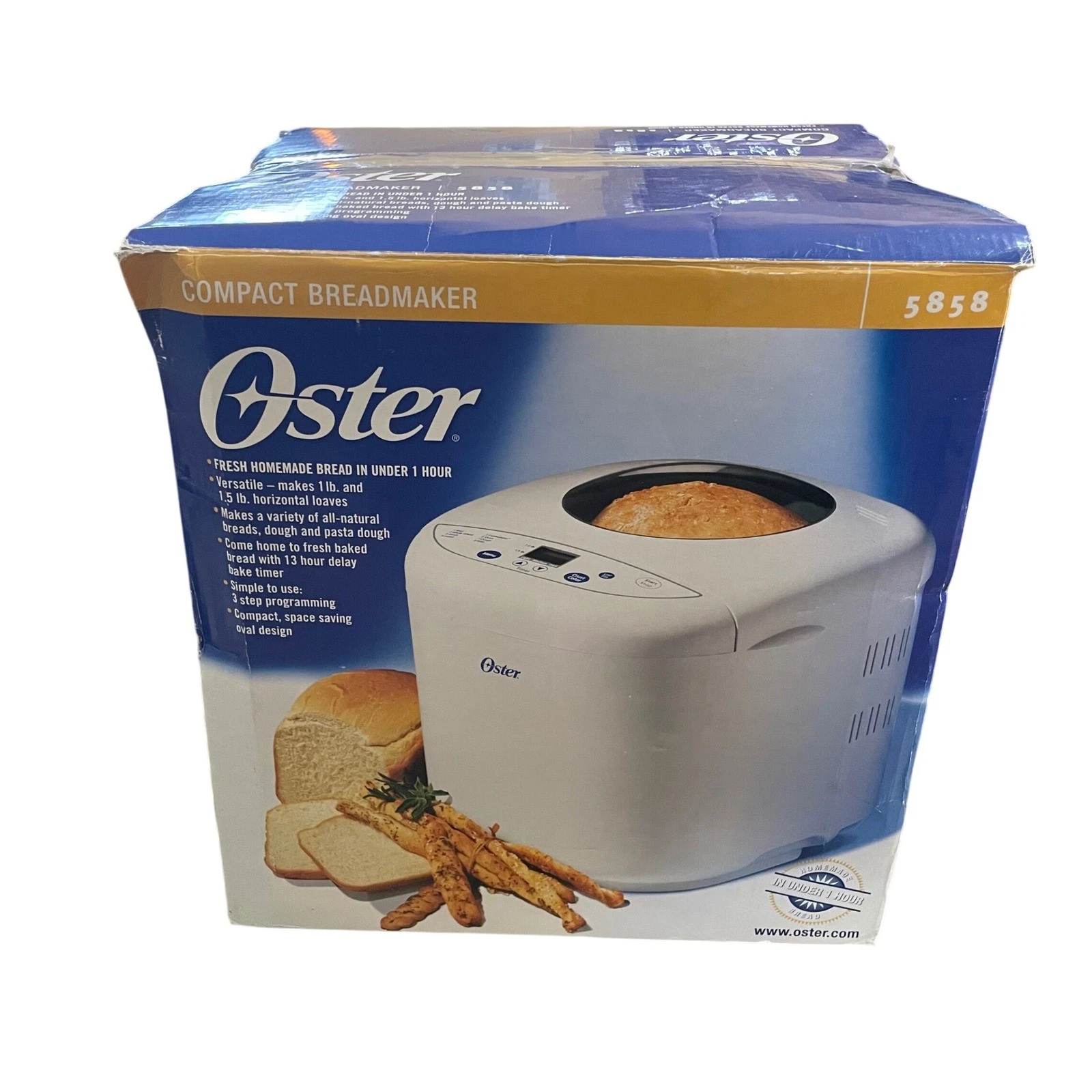 Oster 5858 Compact Breadmaker White 1.5lb ExpressBake Bread Machine Programmable
Opens in a new wind