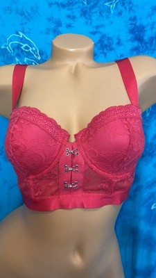 NWT Adore Me Sexy Hot Pink Floral Love Potoon Lace Longline Bustier  Bra 34D