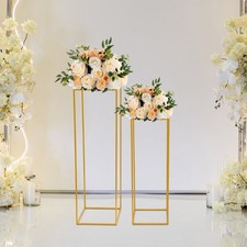 2Pcs Gold Flower Rack Metal Geometric Column Stand Wedding Backdrop Decor