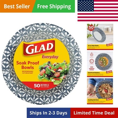 Round Disposable Paper Bowls, Blue Mosaic Design - Heavy Duty, Soak-Proof, Cu...