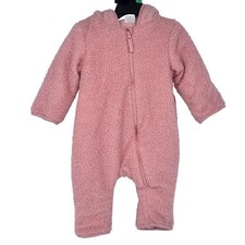NWT Wonder Nation Baby Girl Pink Teddy Fleece Hooded Pram Suit 6-9M