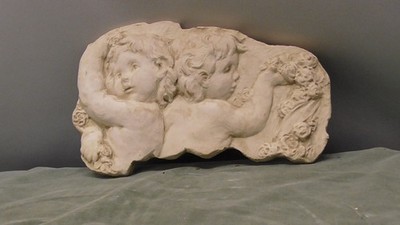 VINTAGE HEN-FEATHERS ANGELS CHERUB FLOWERS WALL HANG PLAQUE