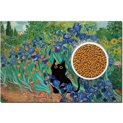 Black Cat Pet Feeding Mat, Absorbent Dog/Cat Food Mat for Food and Water Bowl...