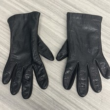 Aris Black Kid Leather Gloves Size A 6/7 Length VTG Elegant Pink Lined Inside