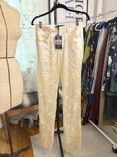 Lioness Cream White Satin Pants With Floral Pattern Size XS
