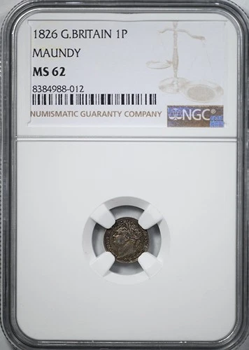1826 Great Britain Silver 1P Penny Pence Maundy NGC MS62