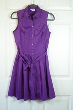 New York & Company Stretch Purple Sleeveless Shirt Dress Belted Fit & Flare XS