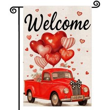 Valentines Day Garden Flag 12x18 Inch Double Sided Outside Garden Love Hearts...