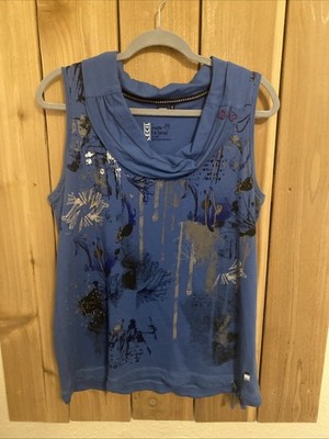 Cecil Blue & Tan Sleeveless Top Size L NWOT