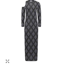 REISS Anja Metallic Knit Midi Dress Black Gold Silver Women’s Size XS Bodycon