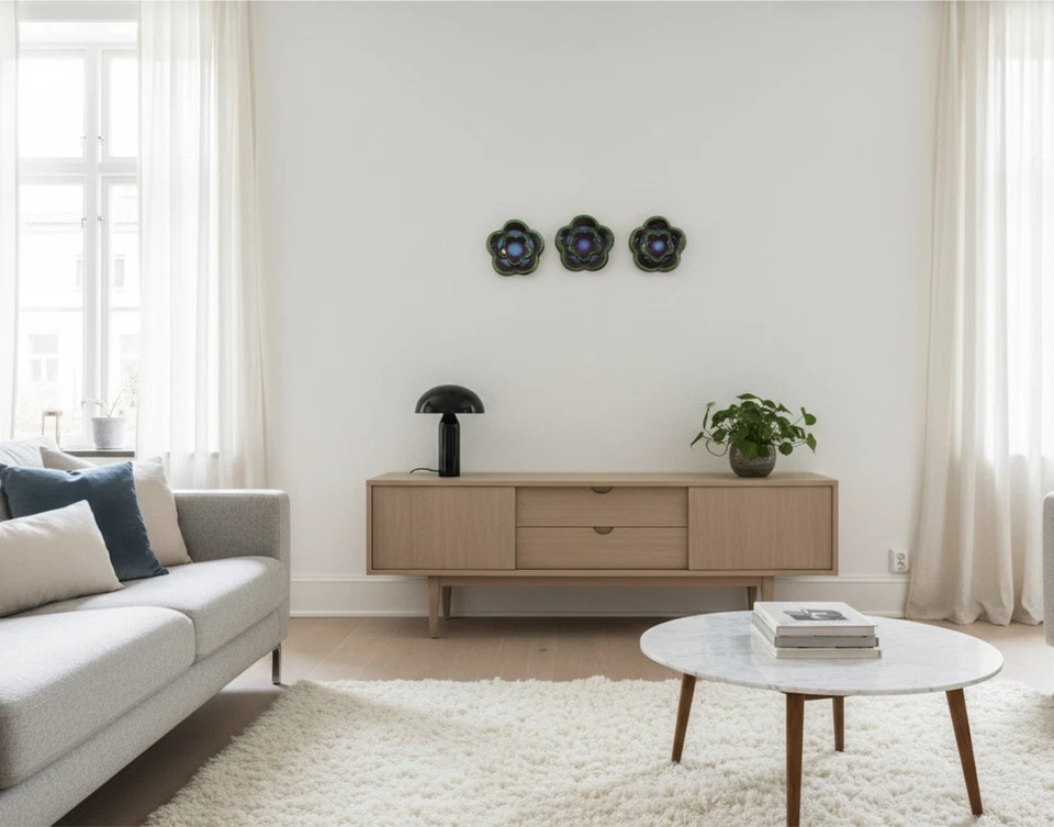 3 placas de pared / azulejos, Rörstrand - Sylvia Leuchovius - flores verde y púrpura Foto 2 de 4