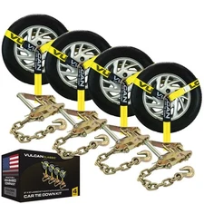 Vulcan Car Tie Down With Chain Anchors - Lasso Style - 2 Inch X 96 Inc