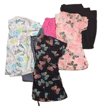 SB Scrubs Women's Medium Butterfly Print V-Neck Front Pockets