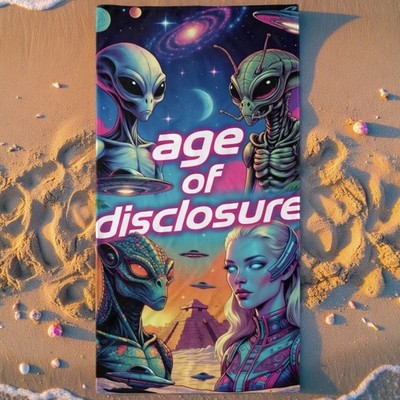 Age of Disclosure Alien Beach Towel - Miami Neon Art Deco UFO Pink Glow
