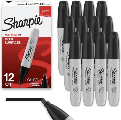 Sharpie Permanent Markers, Chisel Tip, Black, 12 Count - Home, School, Office Su