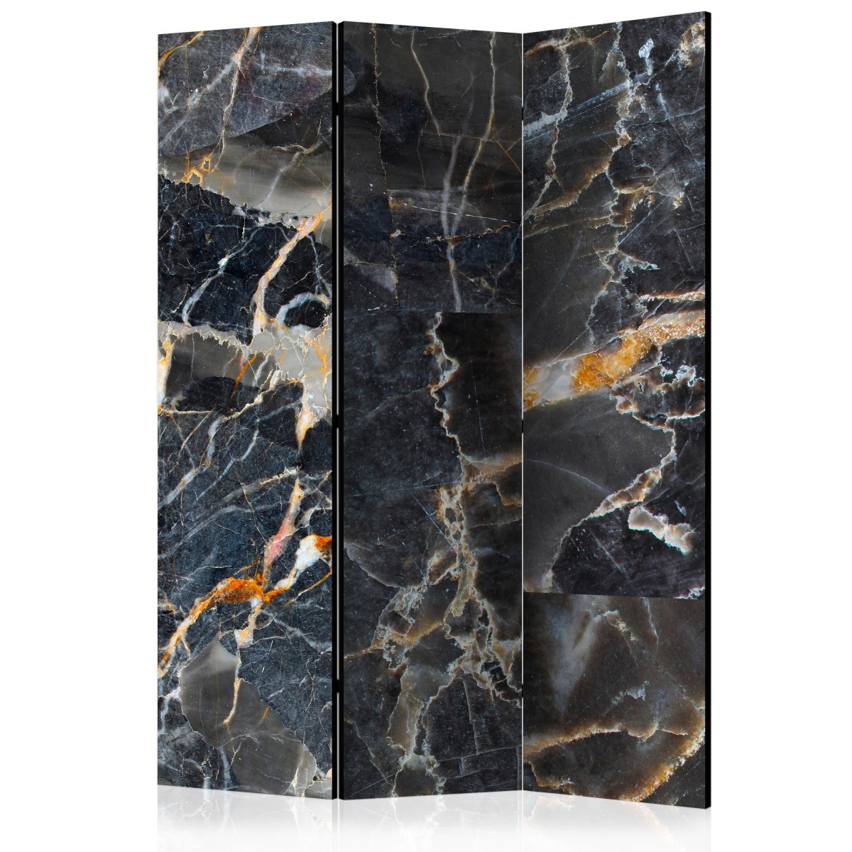 Paravent 3 volets haut de gamme Black Marble 135x172cm avec châssis bois robuste