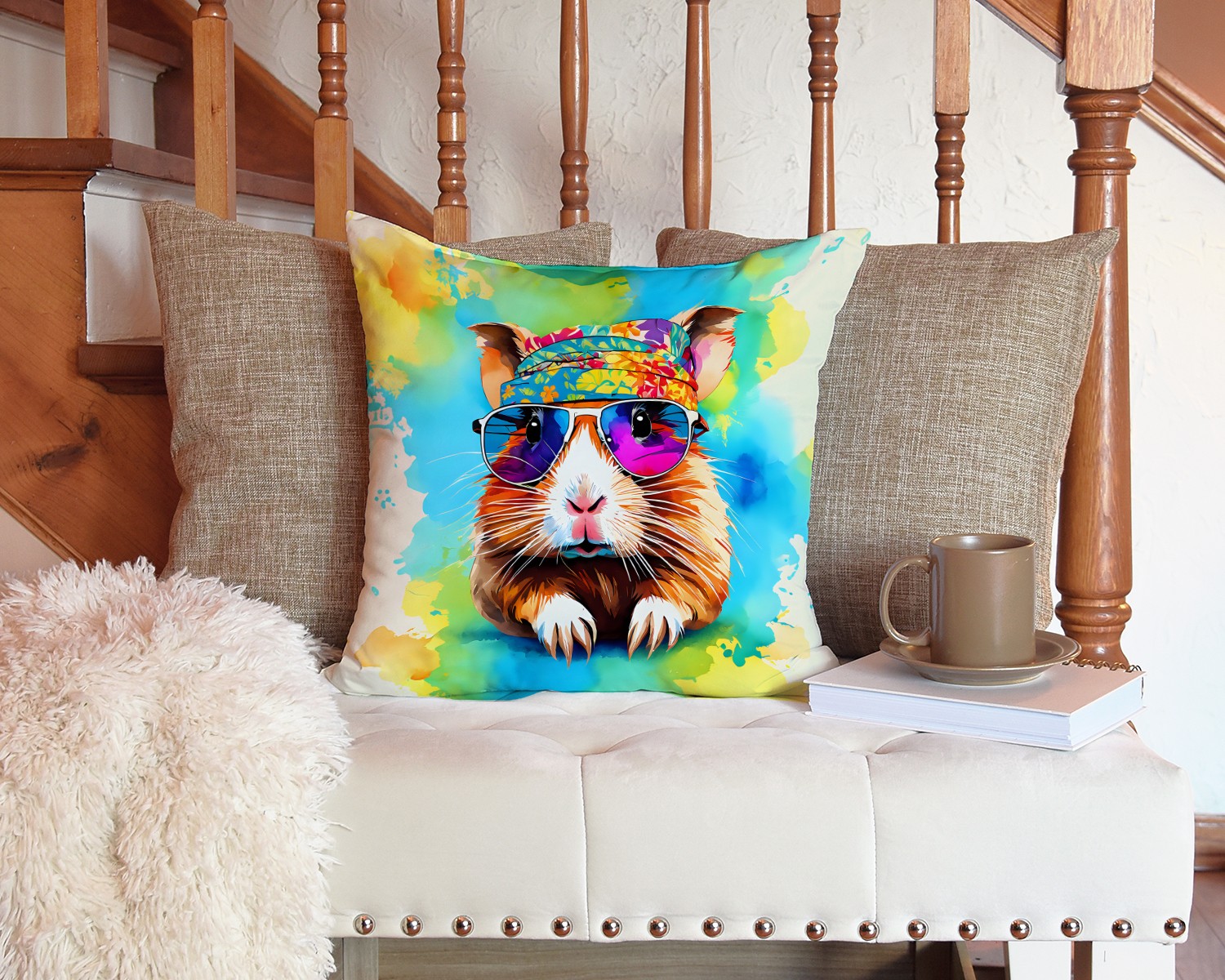 Guinea Pig Hippie Animal Fabric Decorative Pillow DAC3960PW1414