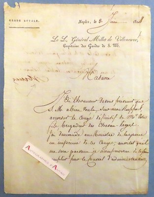   NAPLES 1814 General MILLET de VILLENEUVE Royal Guard definitive leave Napoli