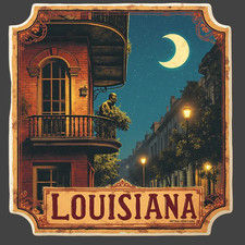 Louisiana sticker vinyl decal New Orleans night balcony vintage travel art Louisiana sticker vinyl decal New Orleans night balcony vintage travel art
