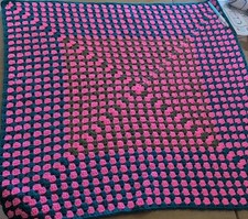 Vintage Pink, Green, Blue Crochet Baby Blanket- Handmade- Crib Sized