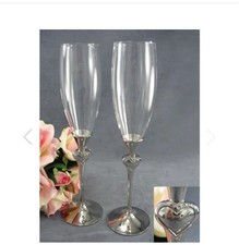 Silver Crystal Heart Wedding Toasting Glasses