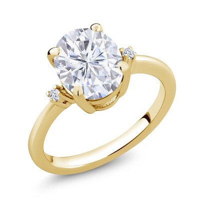18K Yellow Gold Plated Silver  Ring Set with Oval Moissanite (3.03 Cttw)