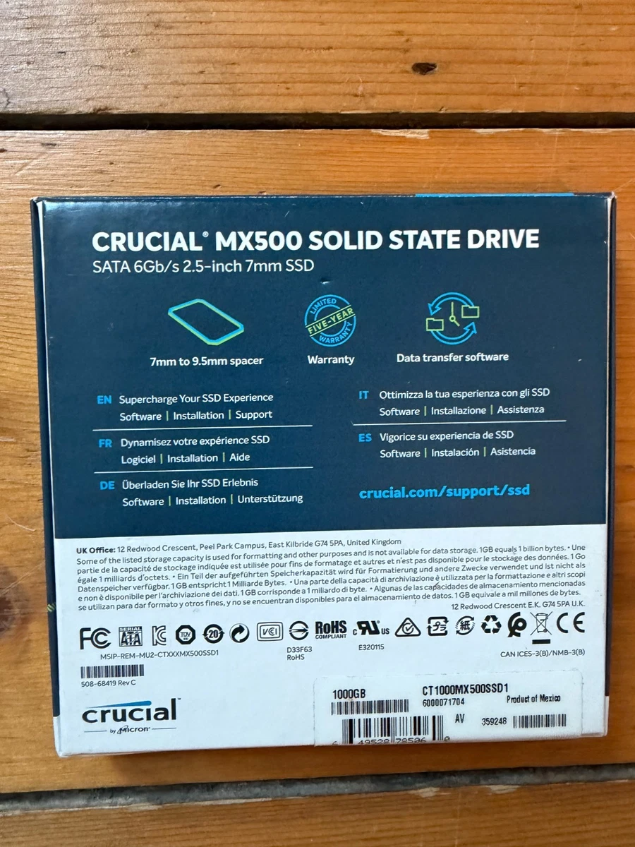 SSD Interno Crucial MX500 1 TB 2.5" - CT1000MX500SSD1 - Nuevo, Sellado de Fábrica