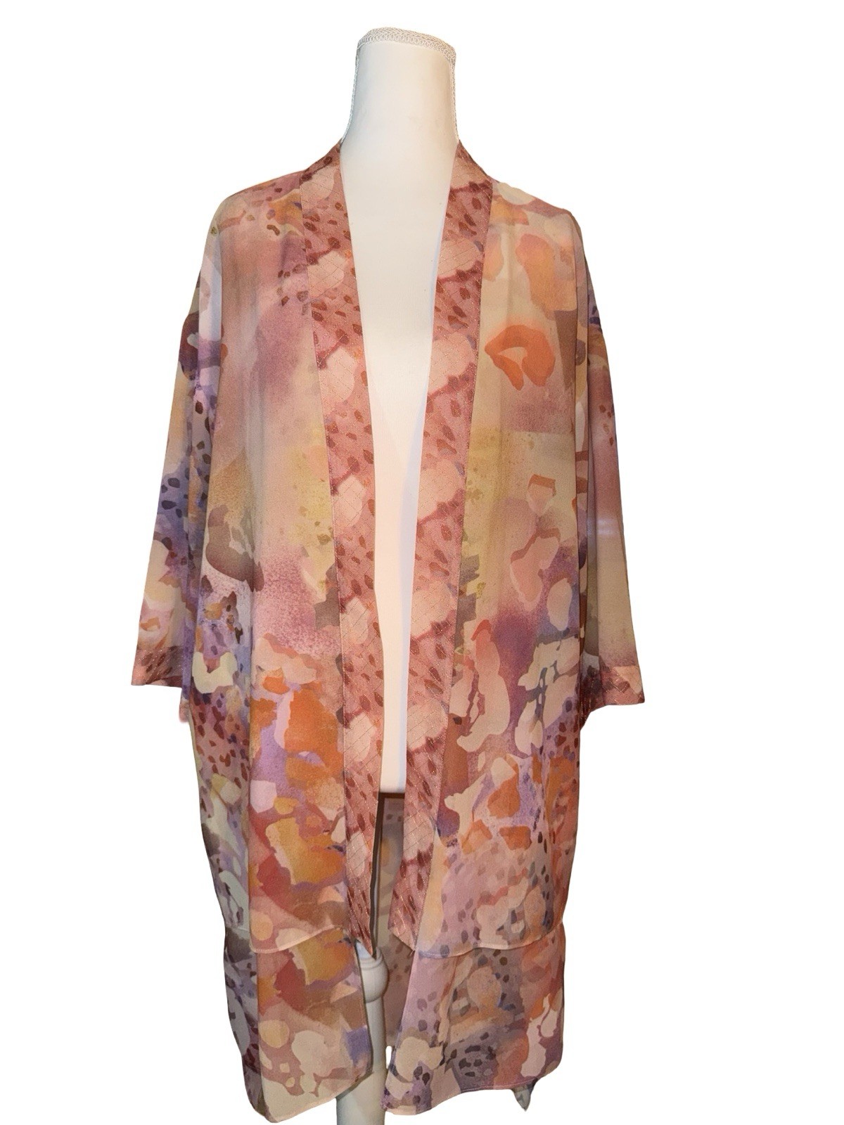 Soft Surroundings Watercolor Kimono Duster Cardigan Sheer Boho Layering Piece S
