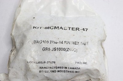 (100-Pk) Fin Hex Nut Size Zinc Grade 5 7/16-14 JS1000 KIT-MCMASTER-47