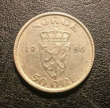 1956 Norway 50 Ore Coin