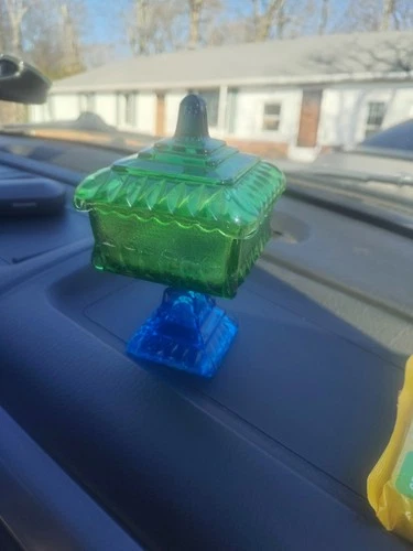 Vintage Jeanette Amberina Green and Blue Footed Candy Dish