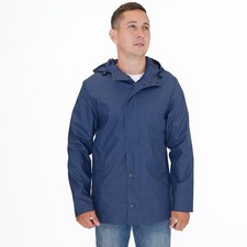 Threadbare Mens Mac Raincoat Showerproof Navy Blue Hooded Zip Coat Jacket