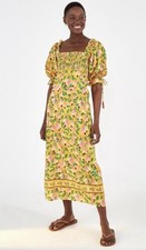 FARM Rio Yellow Floral Print Mini Cashew Maxi Dress Size Medium