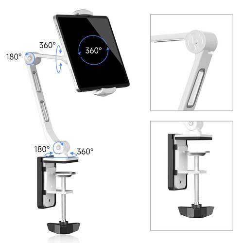 Aluminum Tablet Desk Mount Stand 360° Flexible Cell Phone Holder for iPad, iP... - Picture 7 of 9