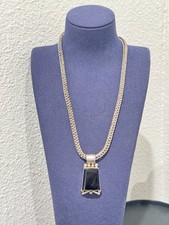 Vtg Mexican Silver 925 Black Onyx Pendant Necklace Braided Wheat Chain 60.6g