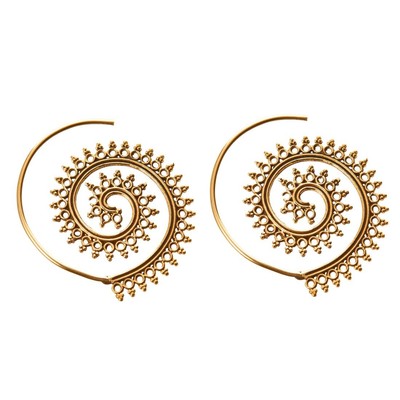 Einfädler Ohrringe Gold Messing Tribal Punkte Arbeit Mandala Spirale - 81. Generation