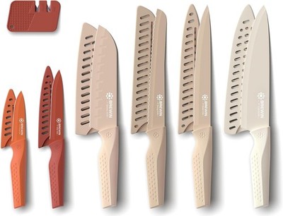 Brewin Knife set, 13 Pieces Kitchen Knives Set with Sharpener, Anti-Rust Coating