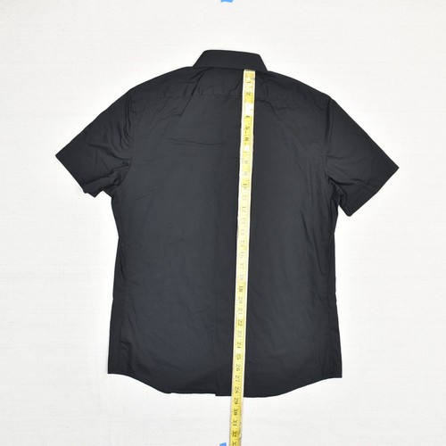 DKNY Men's Button Down Shirt Short Sleeve Solid Cotton Blend Black Size M - Picture 5 of 8