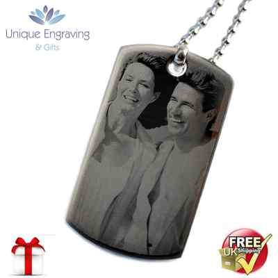 Personalised Photo/Text Engraved ID Tag Pendant  - Great Christmas Gift!