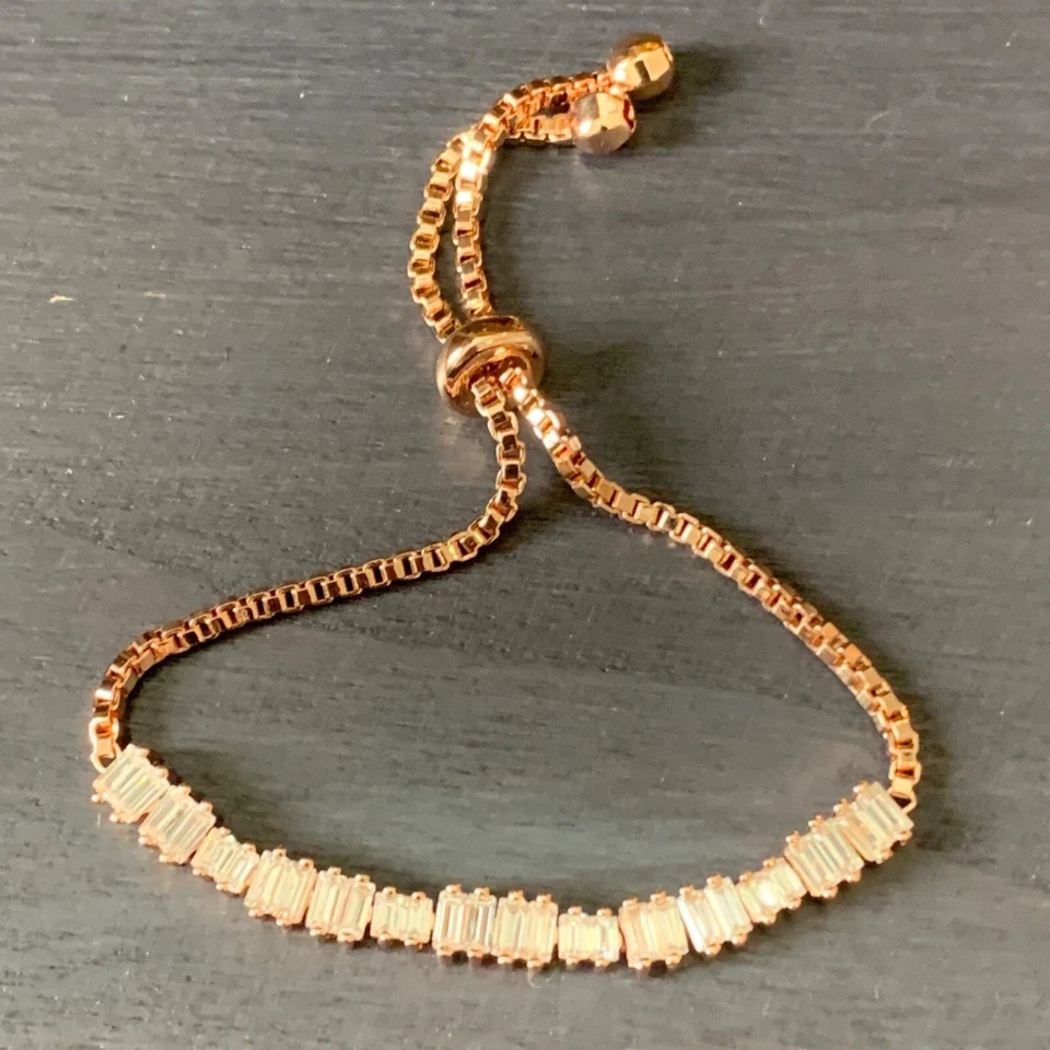 Pulsera Ajustable Oro Rosa Joan Boyce Baguette Piedras Elegante Estate Foto 3 de 4