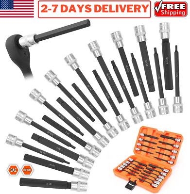 20pcs Extra Long Allen Hex Bit Socket Set 3/8'' Drive SAE Metric Allen Socket Kit