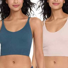 Lemon Women s Ribbed Longline Bra 2-Pack Seamless Crossback V-Neck Sports Yoga