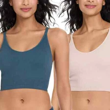 Lemon Women’s Ribbed Longline Bra 2-Pack Seamless Crossback V-Neck Sports Yoga