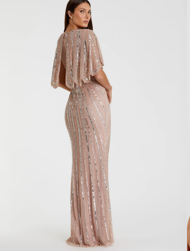 Mac Duggal Dress Size 10 Pink Sequin Beaded Column Gown Cape Sleeve 93583 *** - Picture 2 of 20