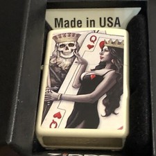 Zippo Skull King Queen Beauty on Cream Matte Finish Lighter - H-2020 New In Box