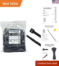 1000 Pcs Heavy-Duty 8 Inch Black Cable Zip Ties - 50 Lbs Tensile Strength