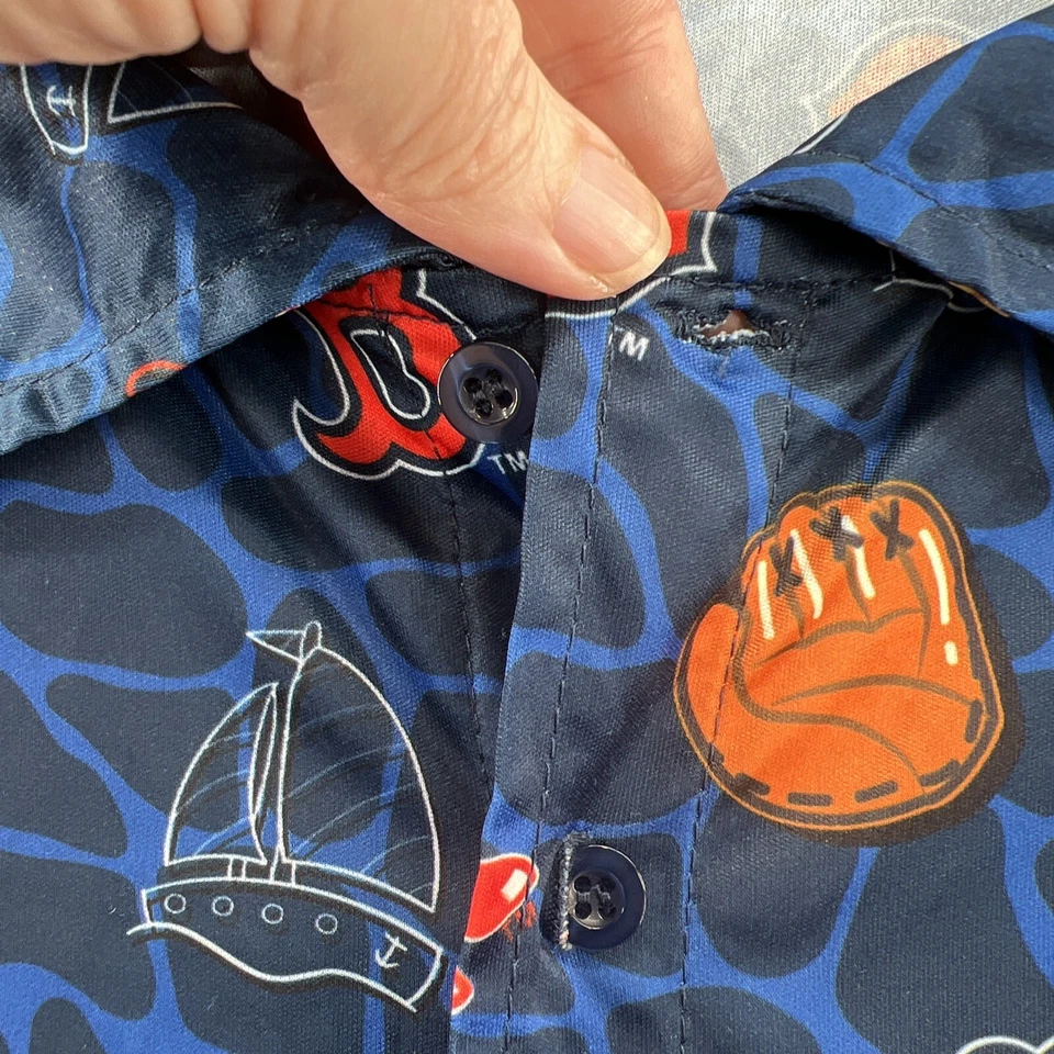 Camisa de los Medias Rojas de Boston para Hombres XL Abotonada Hawaiana Guantes de Béisbol Hotdogs Cortos Slv Foto 2 de 4