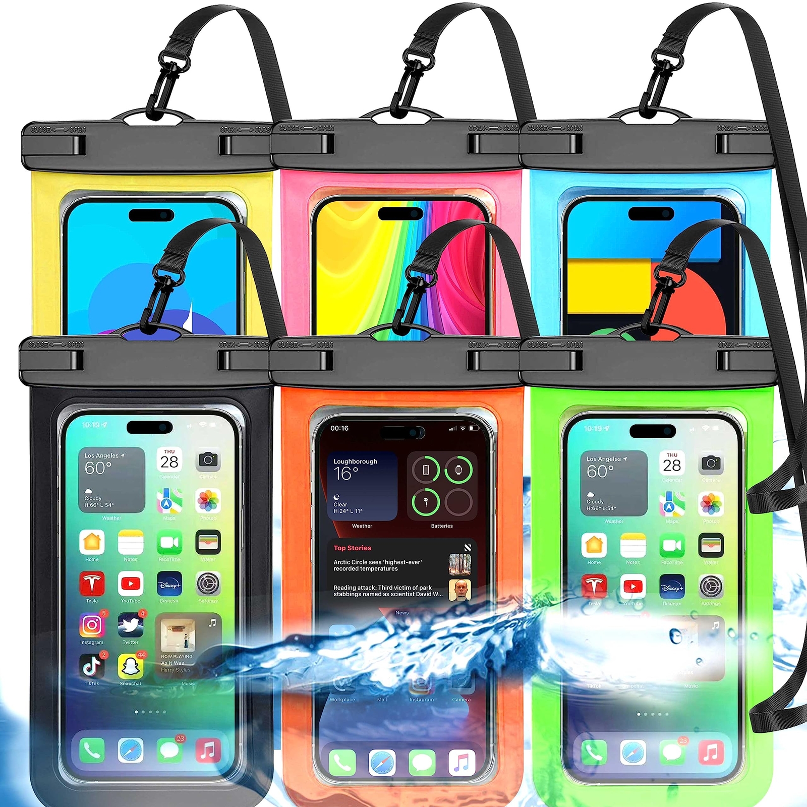 6 Pack Multicolor Universal Waterproof Phone Pouch, Large Phone Waterproof Ca...